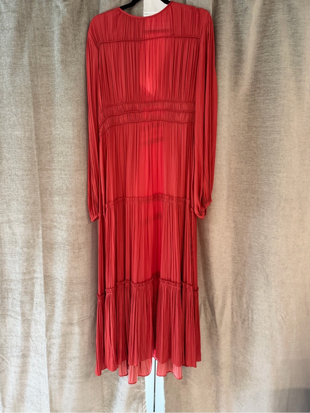 Anthropologie Red Pleated V‑Neck Long Sleeve Maxi Dress - Picture 2 of 4